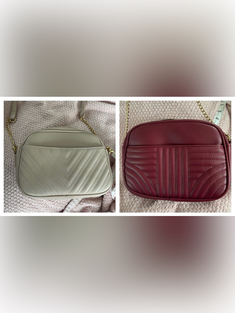 2 Quilted Crossbody Bag in Blush and Wine w/Gold Hardware